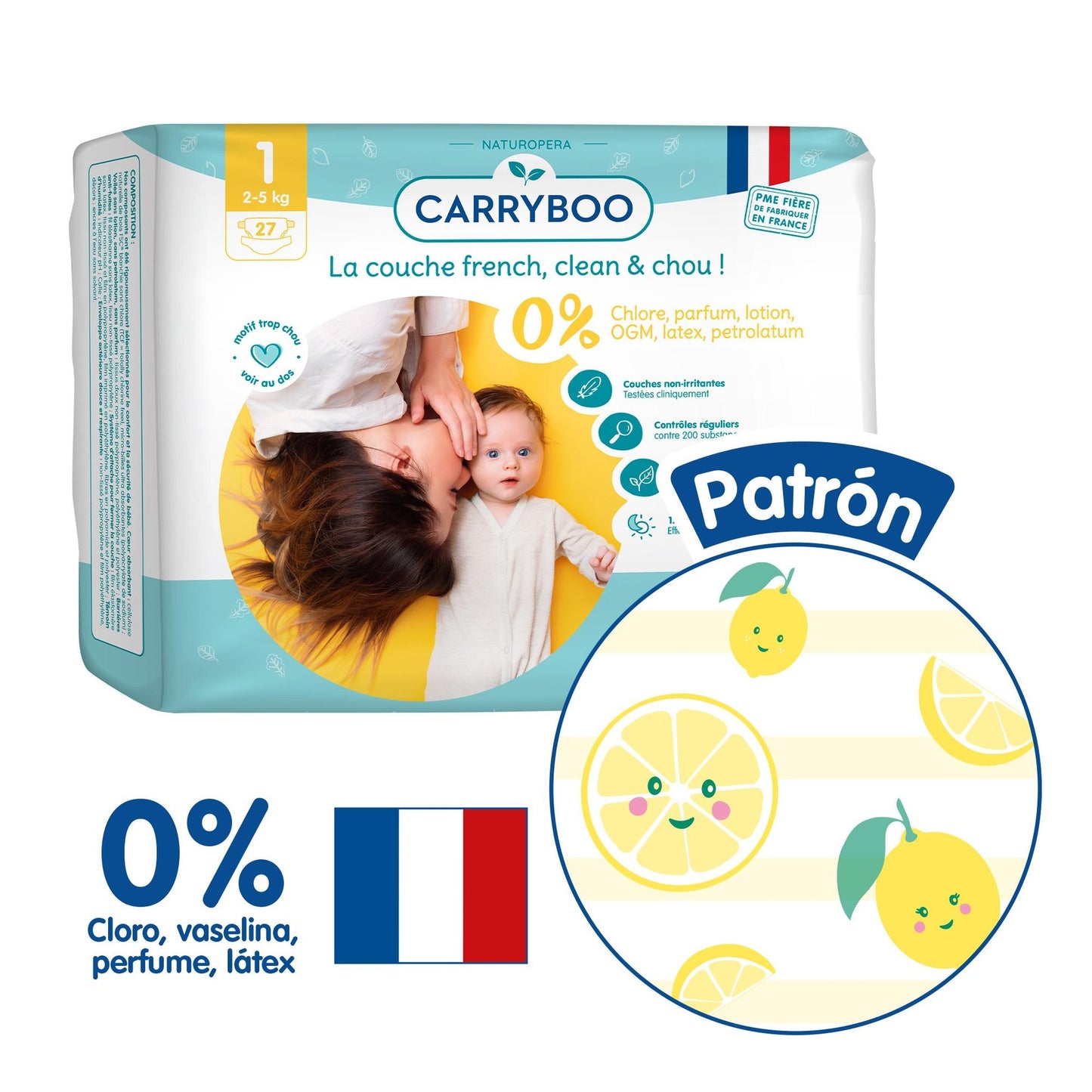 CARRYBOO - Couches écologiques T1 (2-5 kg) - Lot de 27 couches