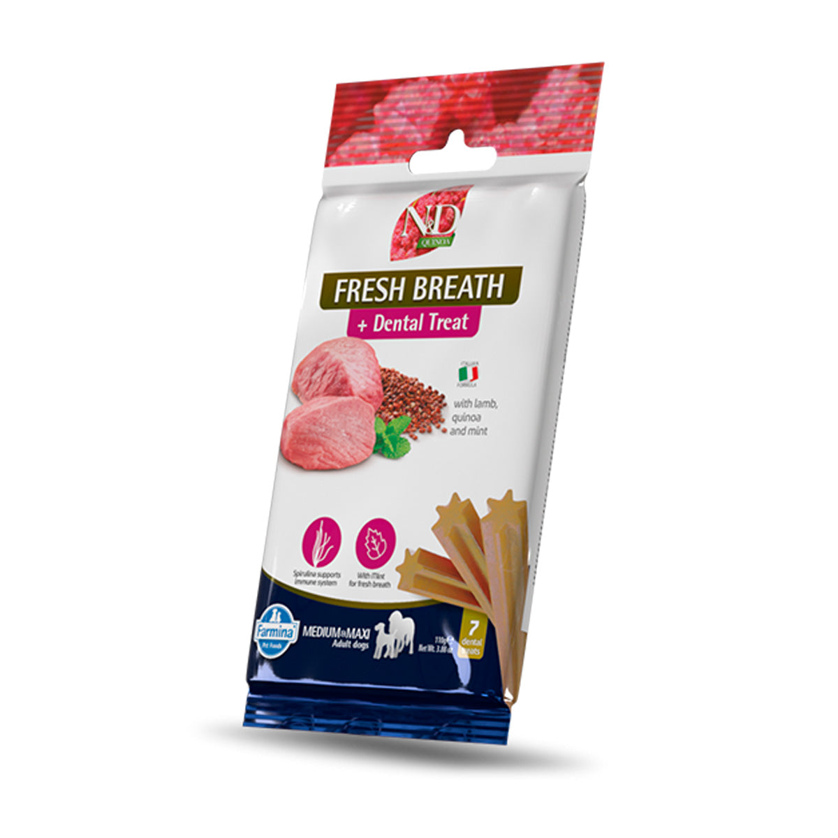 N&D Quinoa Canine Dental Treat Fresh Breath für mittelgroße/große Rassen 100 g 7 Stück