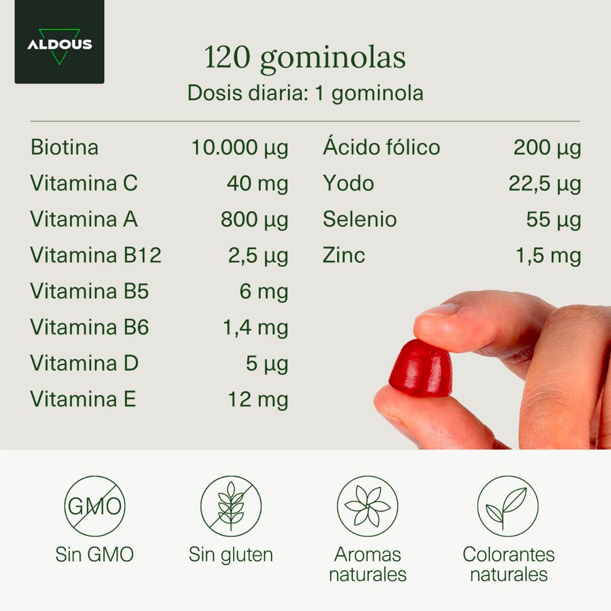 Bonbons gélifiés à la biotine Aldous 120 gummies