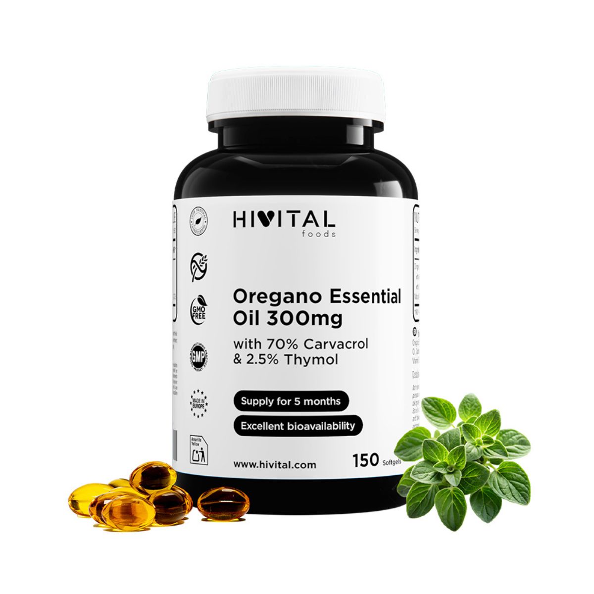 Eterisk olja av oregano 300 mg Hivital 150 kapslar