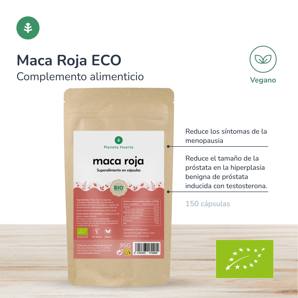 Maca rossa biologica Maca rossa biologica Planeta Huerto 150 capsule