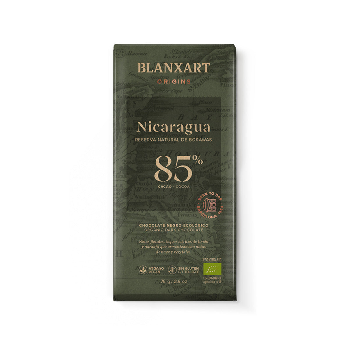 Chocolat noir 85 % Nicaragua Eco Vegan Sans gluten Blanxart 75 g
