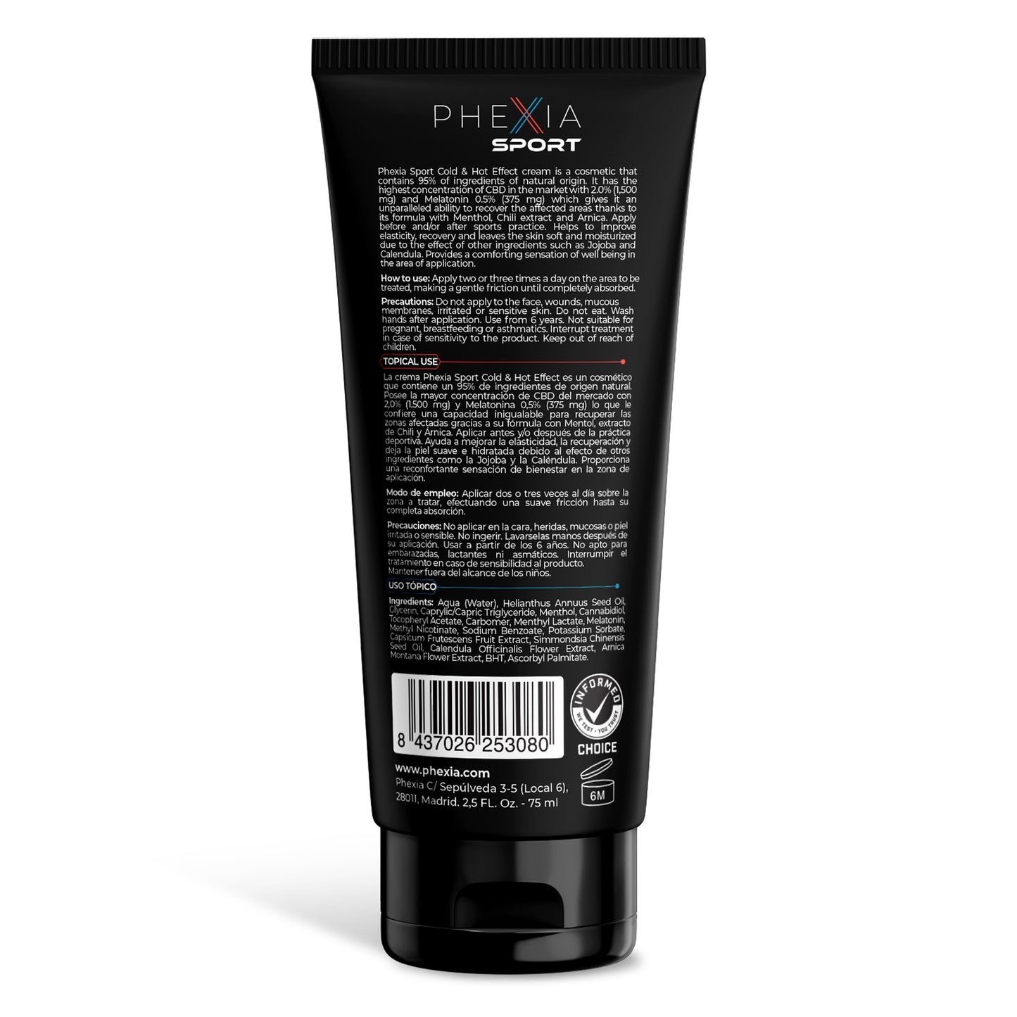 CBD och melatonin med kyl- och värmeeffekt Mayday, Phexia, 75 ml