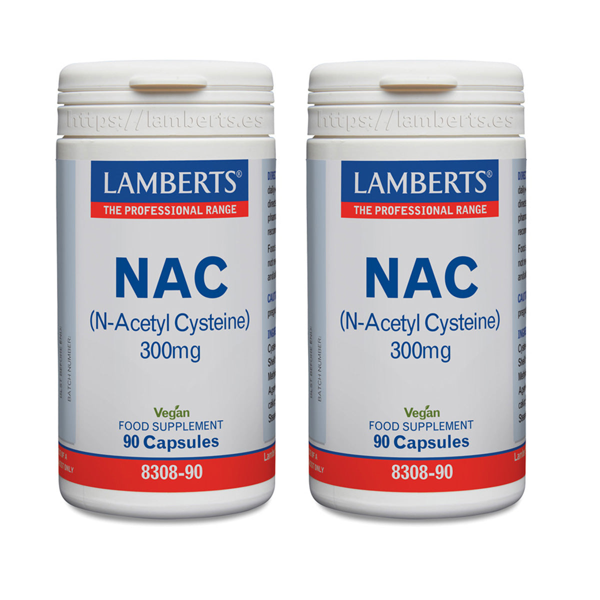 Pack of 2x NAC (N-Acetyl Cysteine) Lamberts 300 mg, 90 capsules