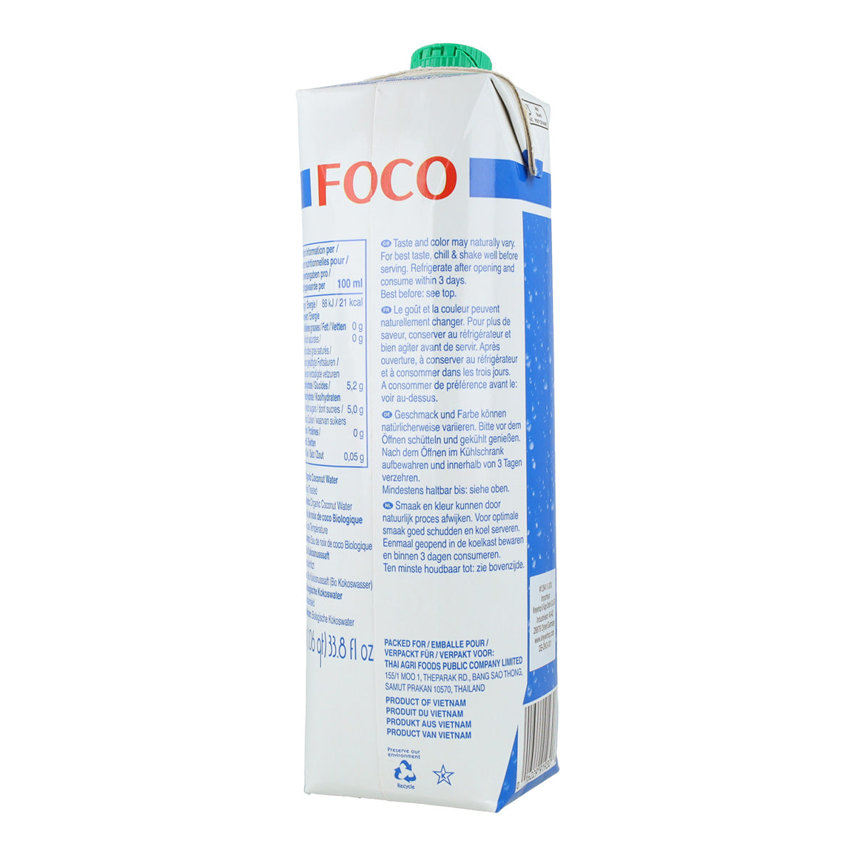 6er-Pack 100 % natürliche Kokosnusswasser Foco 1 l