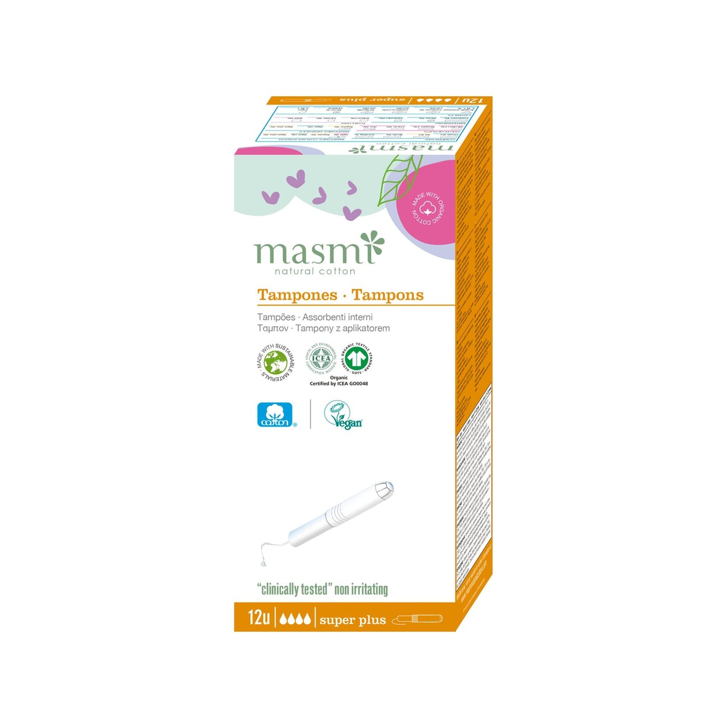 Tampons super plus avec applicateur en coton ECO Masmi, 12 unités