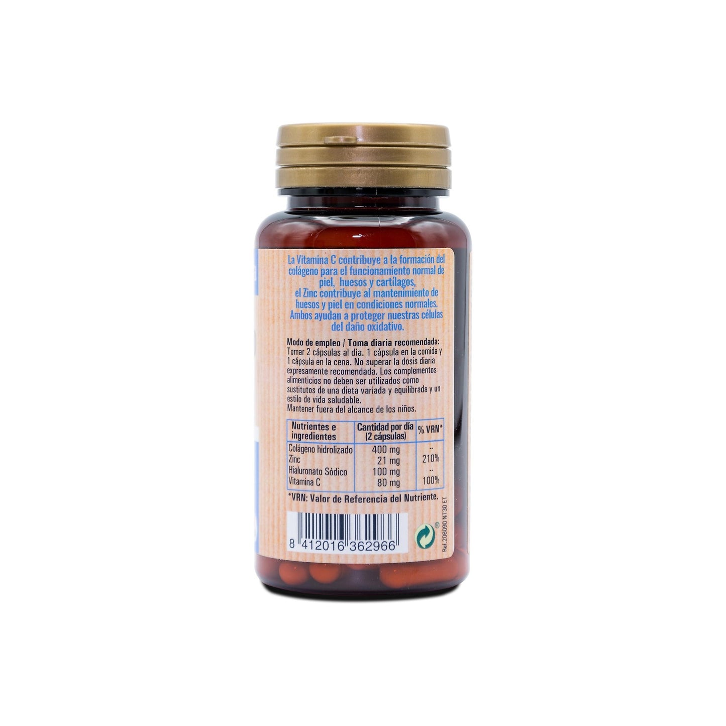 Collagène + acide hyaluronique + vitamine C + zinc, 30 gélules NaturTierra