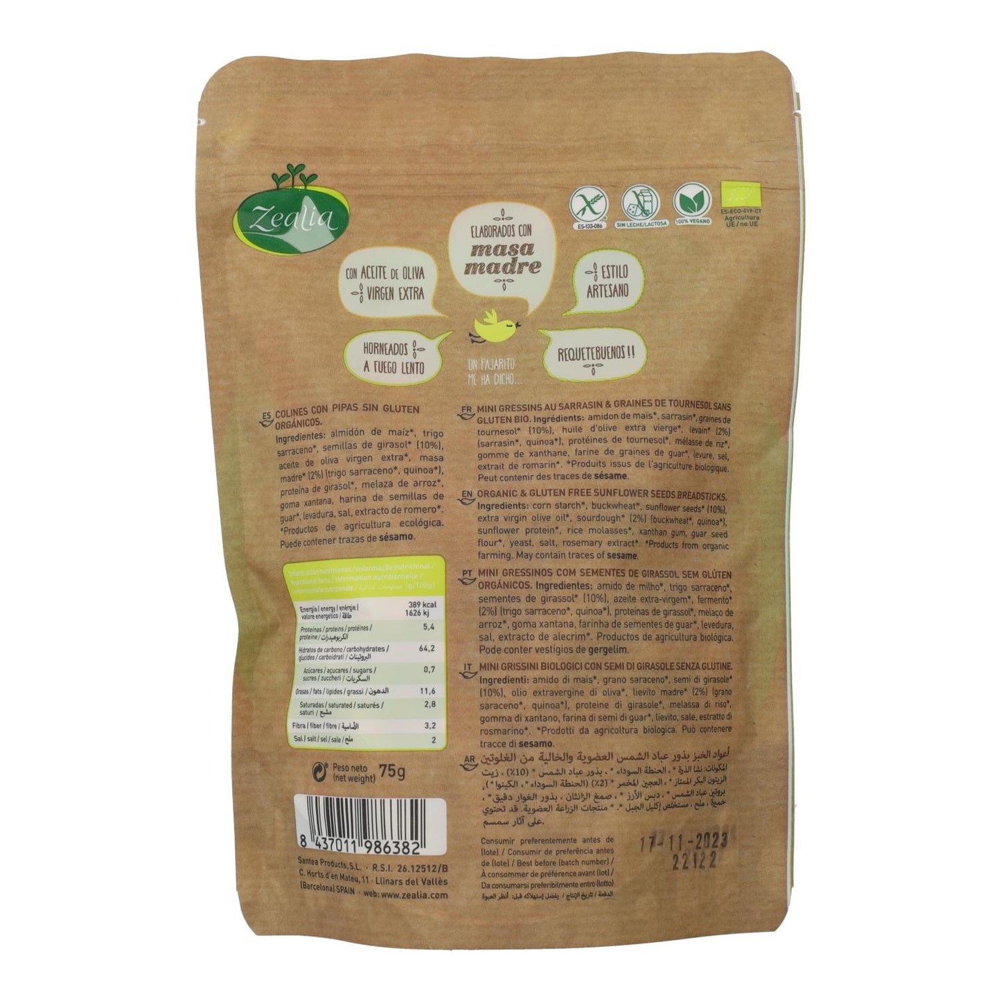 Mini grissini Colines aux graines BIO sans gluten Zealia 75 g