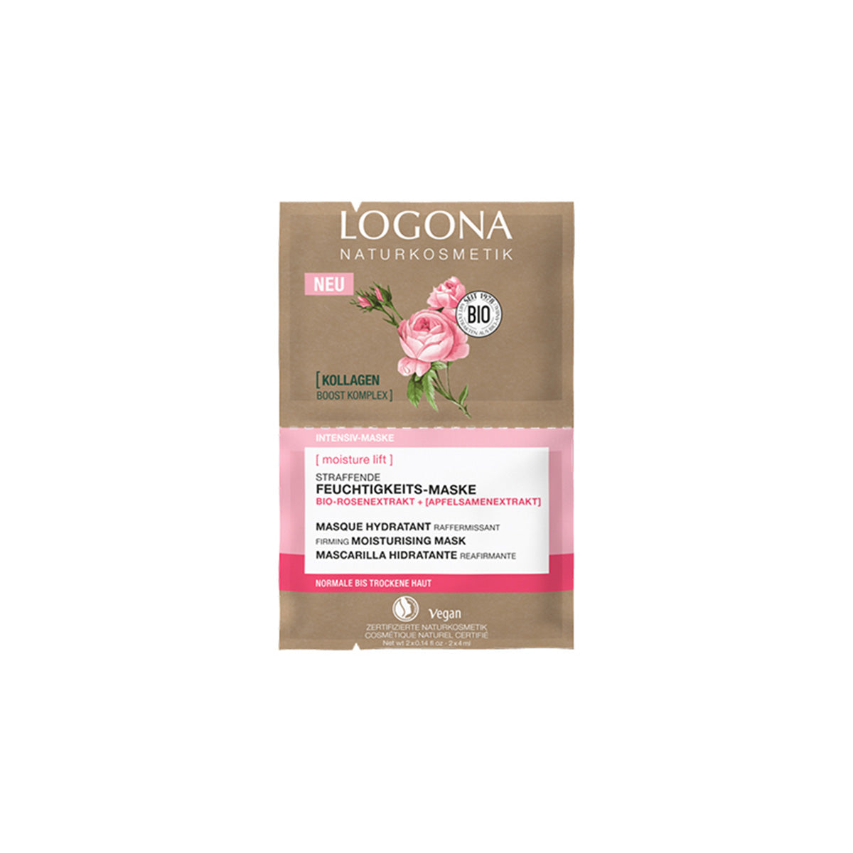 LOGONA Organic Rose and Apple Seed Intensive Moisturising and Firming Face Mask, 8 ml