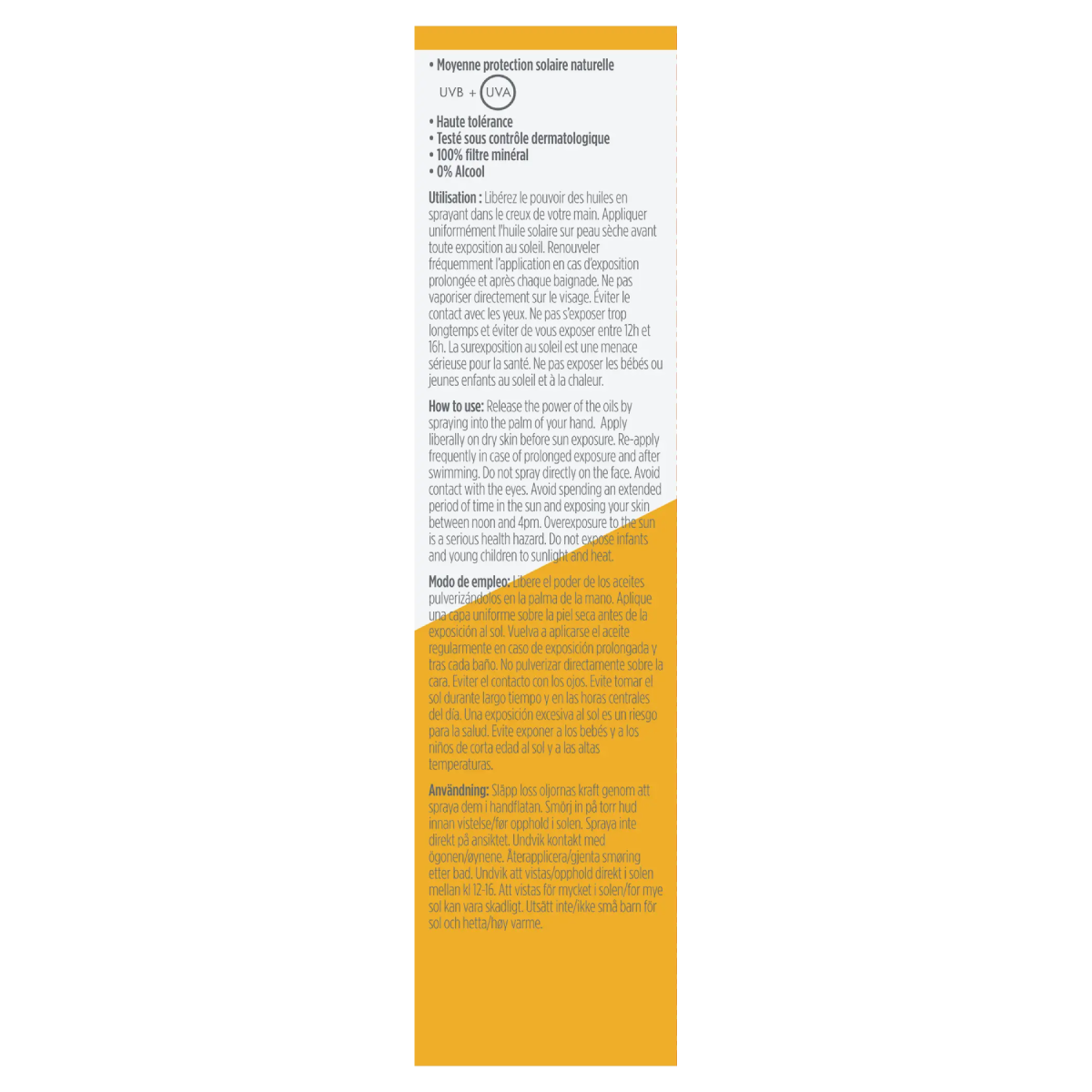 Huile solaire en spray SPF 15 hypoallergénique Bioregena 90 ml