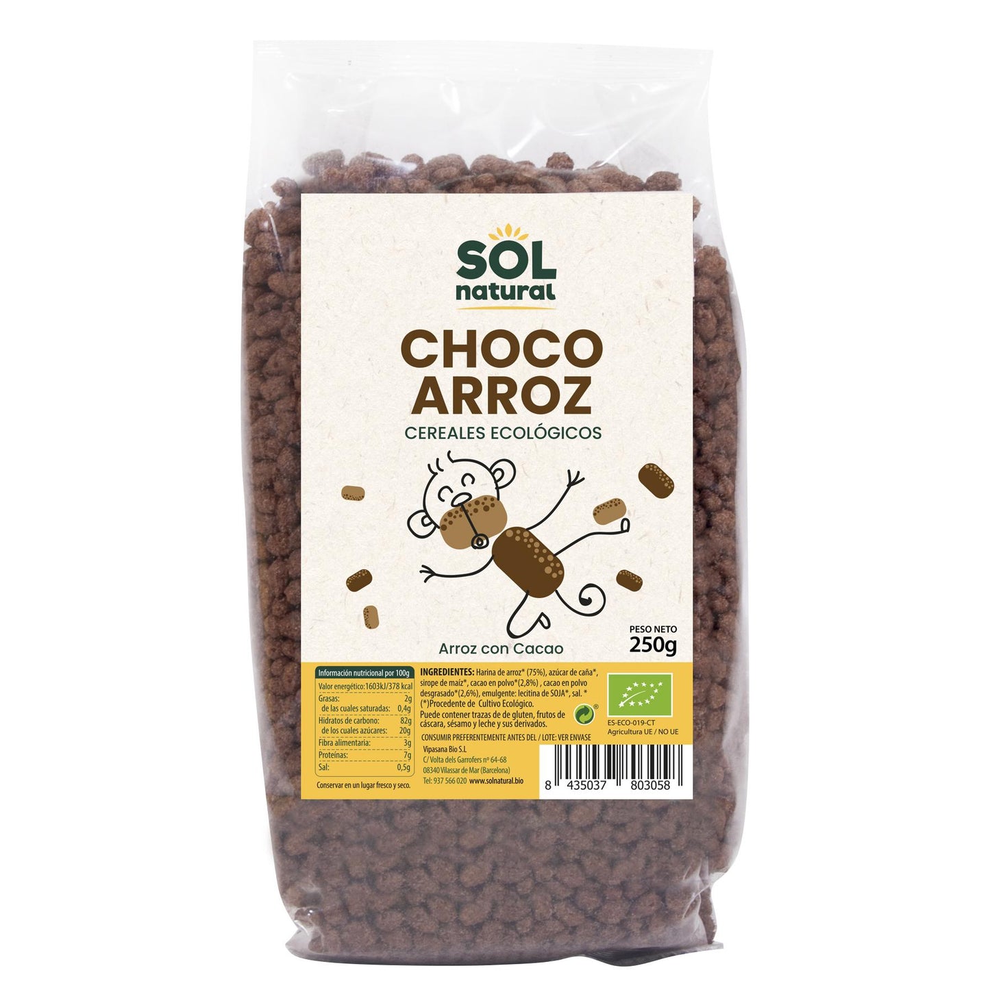 Choco-ontbijtgranen Gepofte rijst bio Sol Natural 250 g