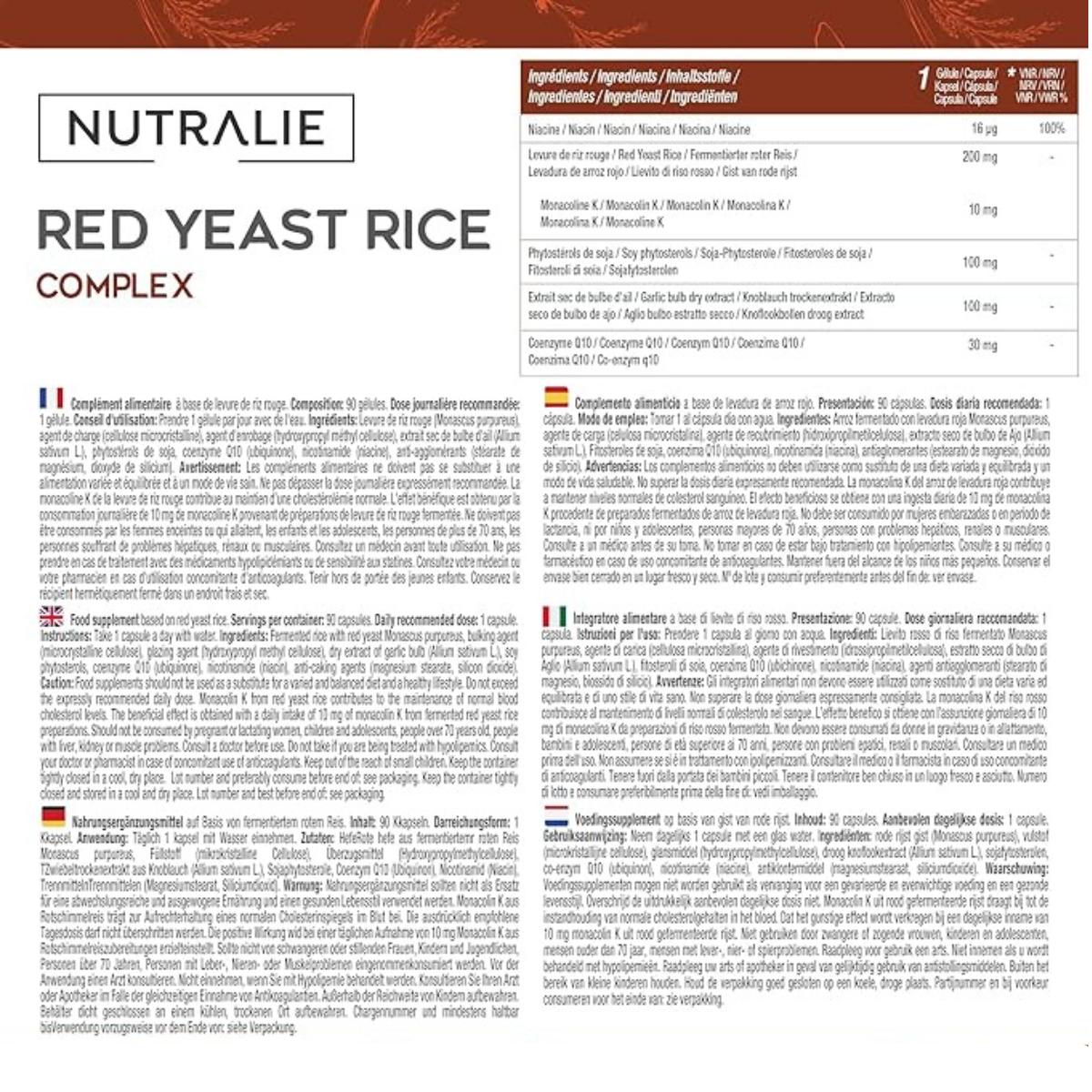 Nutralie Levure de riz rouge avec 2,9 mg de monacoline et Q10 90 gélules