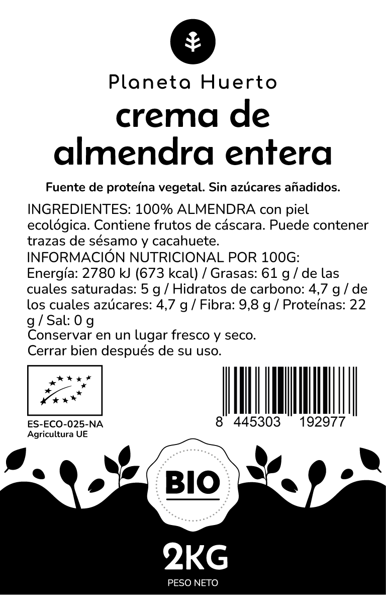 Crème d'amandes entières bio Planeta Huerto 2 kg
