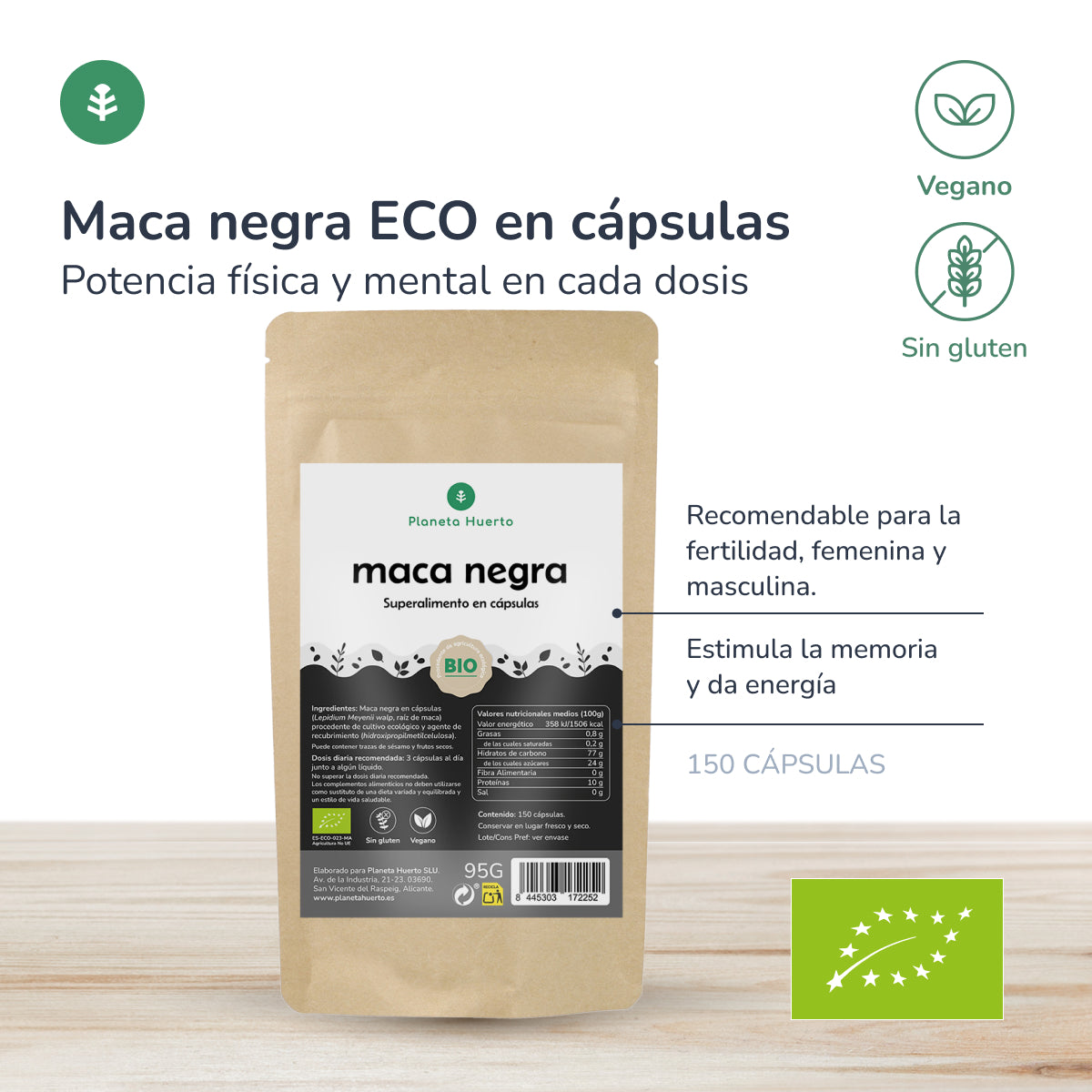 ORGANIC Schwarzer Maca Planeta Huerto 150 Kapseln