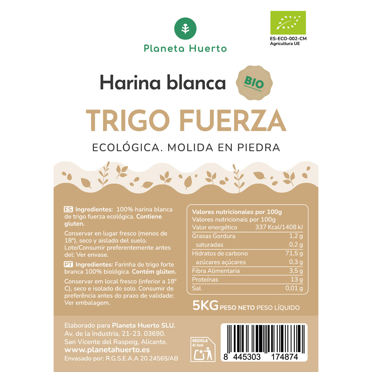 Weißes Weizenmehl Stärke Eco Planet Garden 5 Kg