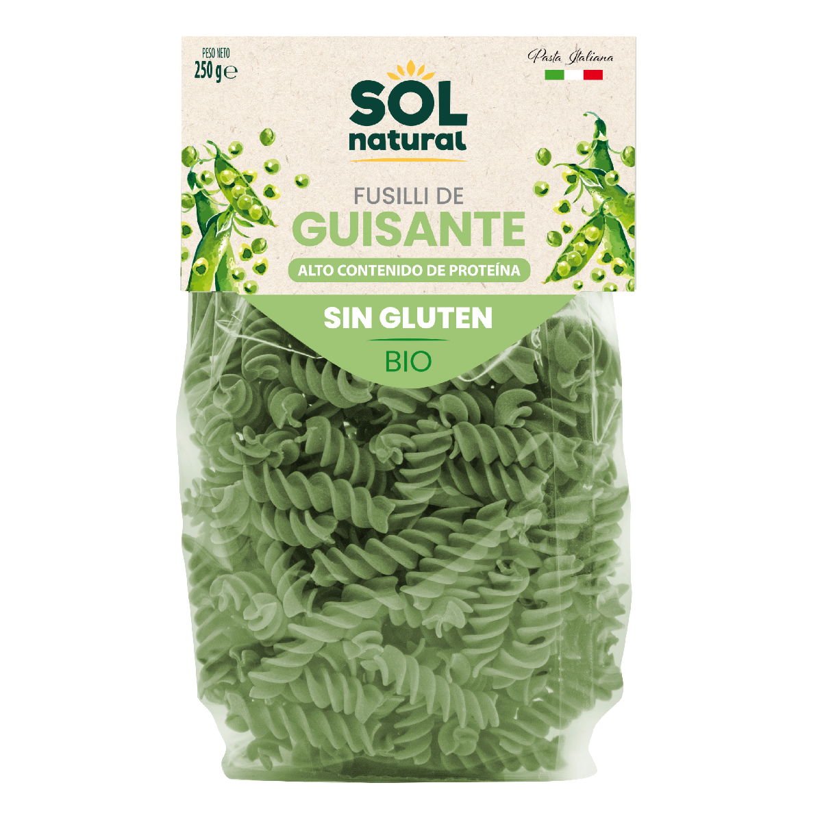 Fusillis de Petits Pois Naturels Sans Gluten Bio Sol 250g