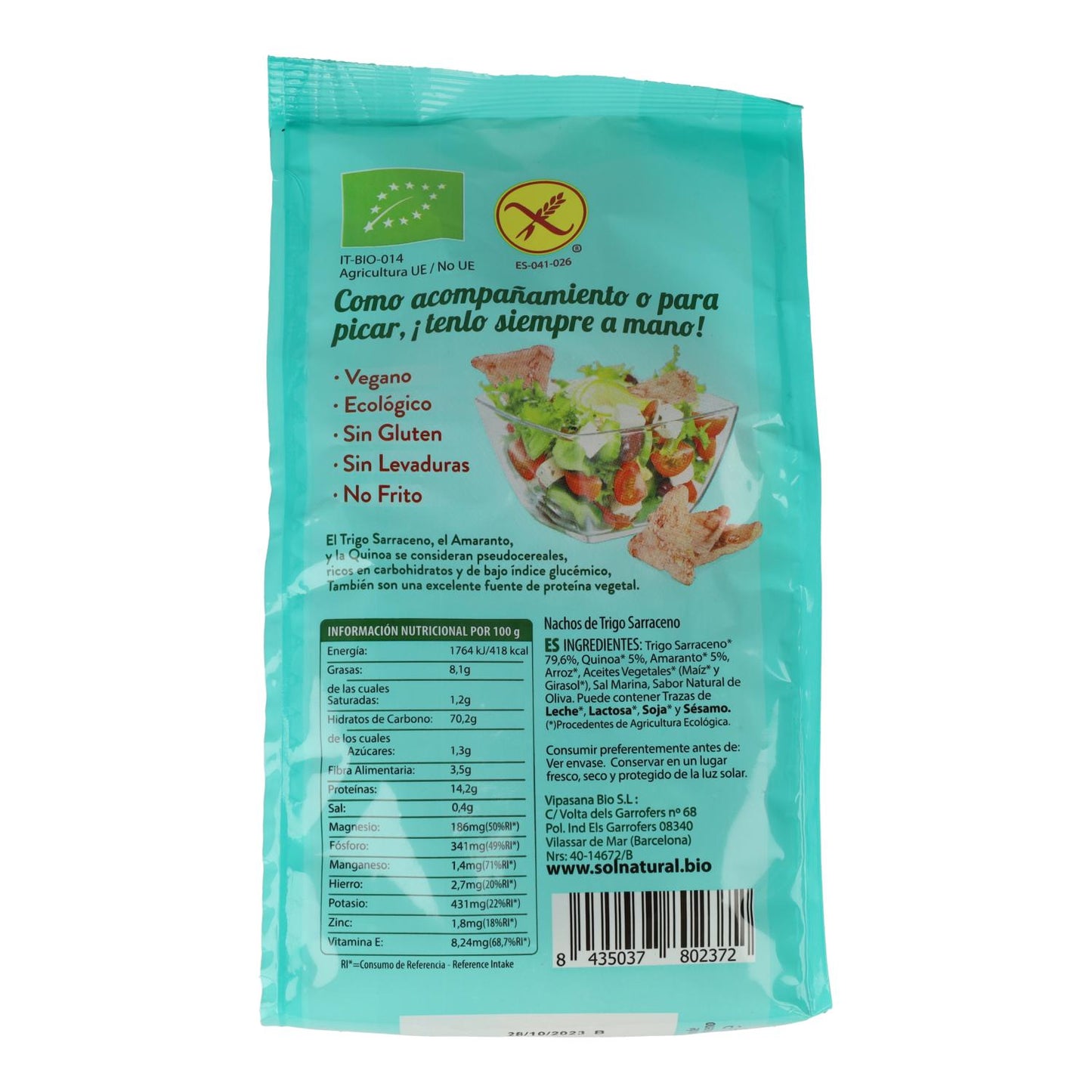 Sol Natural Organic Gluten-Free Buckwheat Nachos with Amaranth and Quinoa 80 g