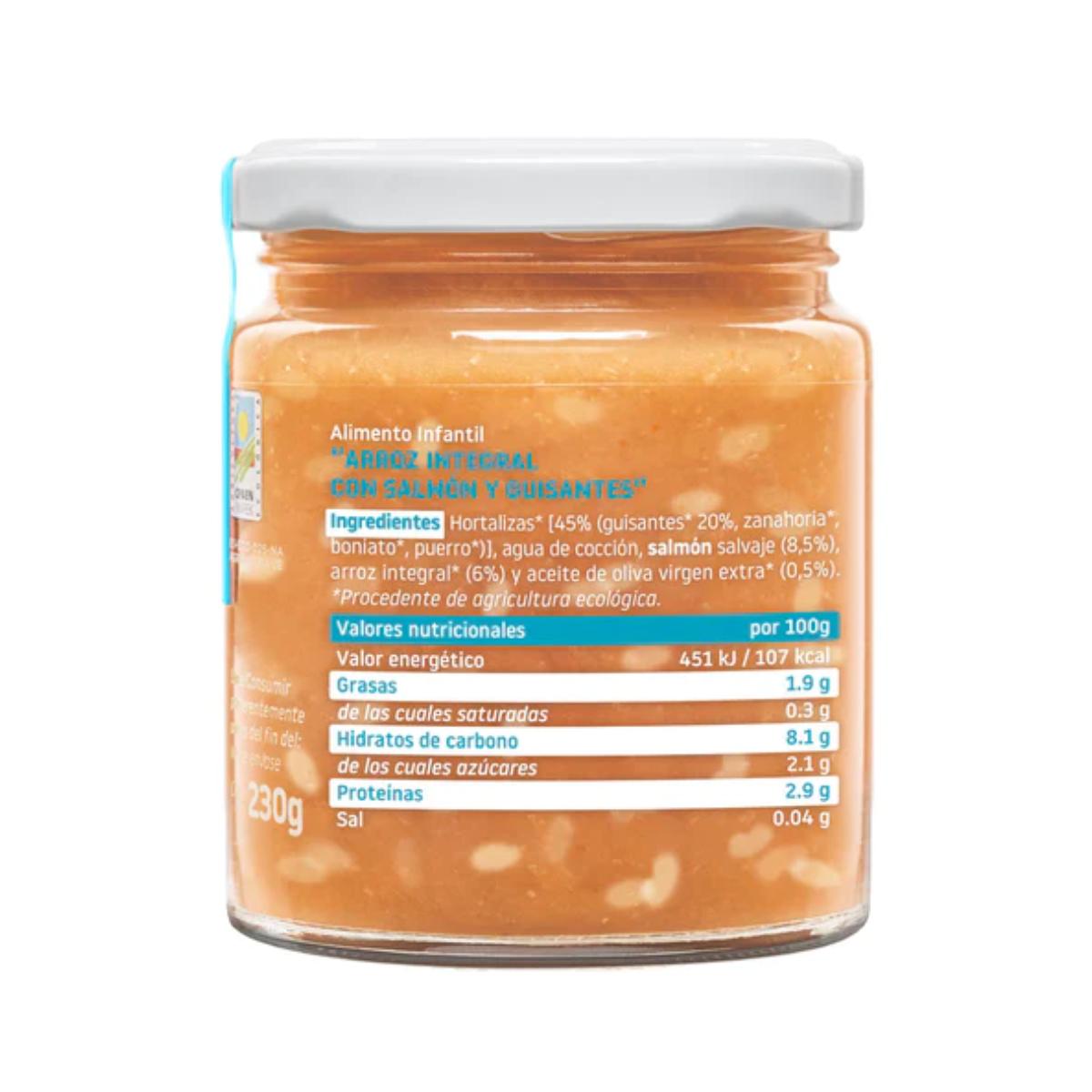 3er-Packung Brauner Reis mit Lachs und Erbsen ECO CA CHI TOS 230 g, Smileat