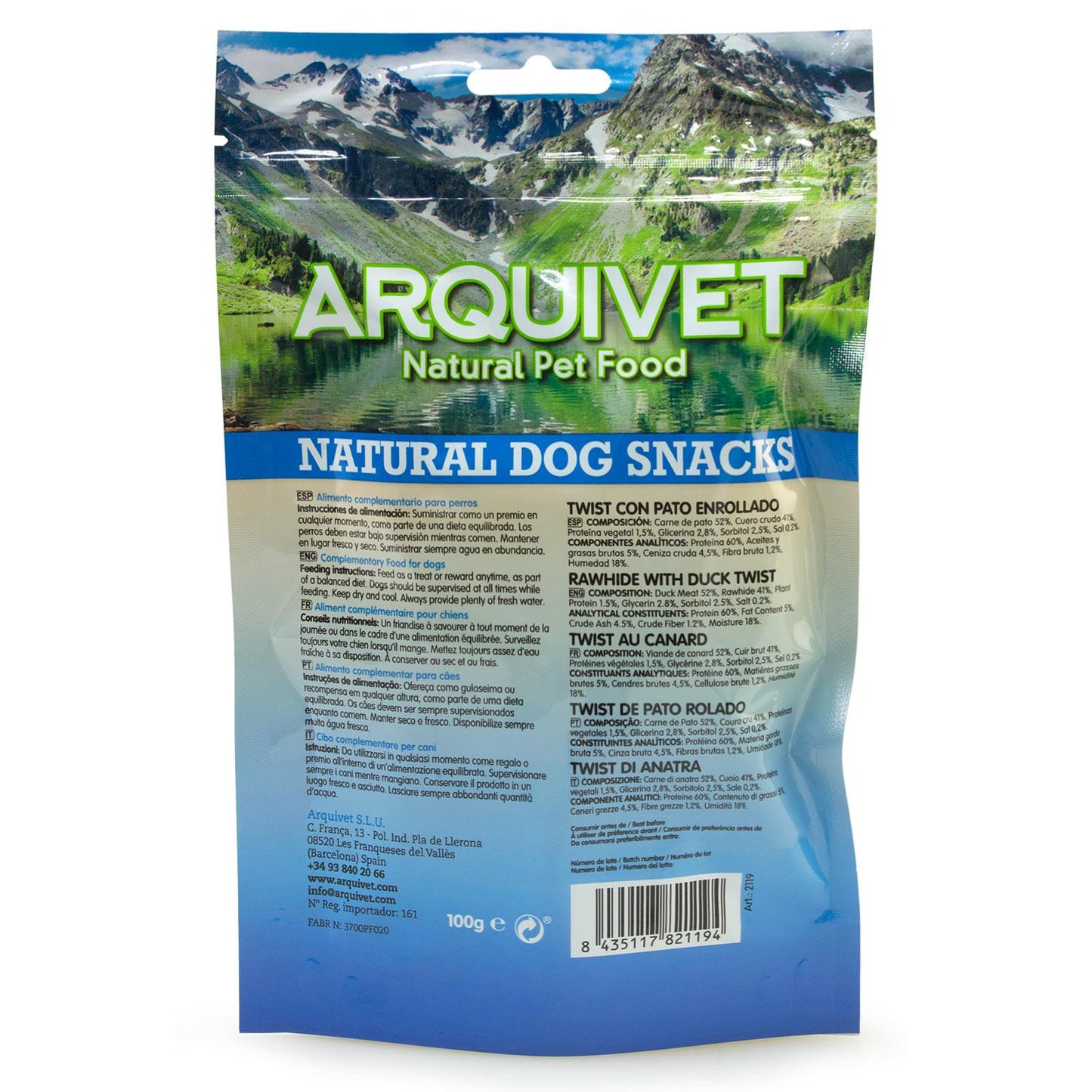 Arquivet Rolled Duck Twist Natural Dog Snack 13 cm 100 g
