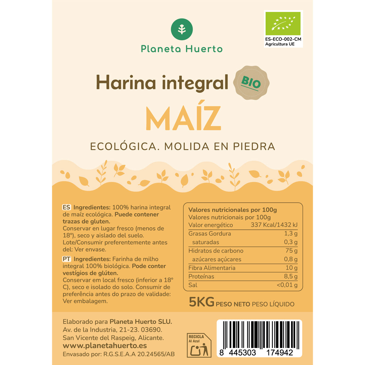 Farina di mais integrale Eco Planeta Huerto 5 Kg