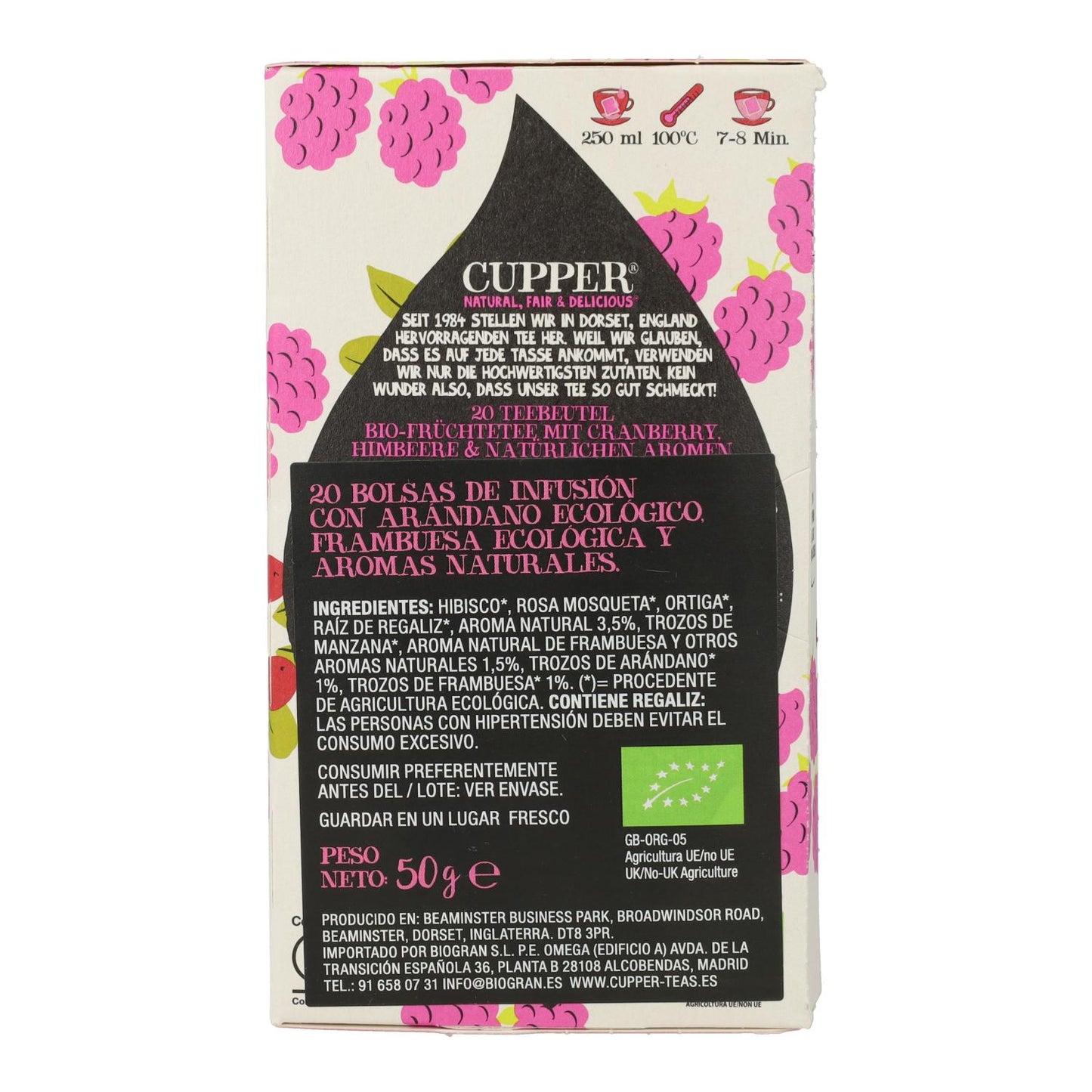 Infusion Bio Myrtille et Framboise Cupper 20 sachets
