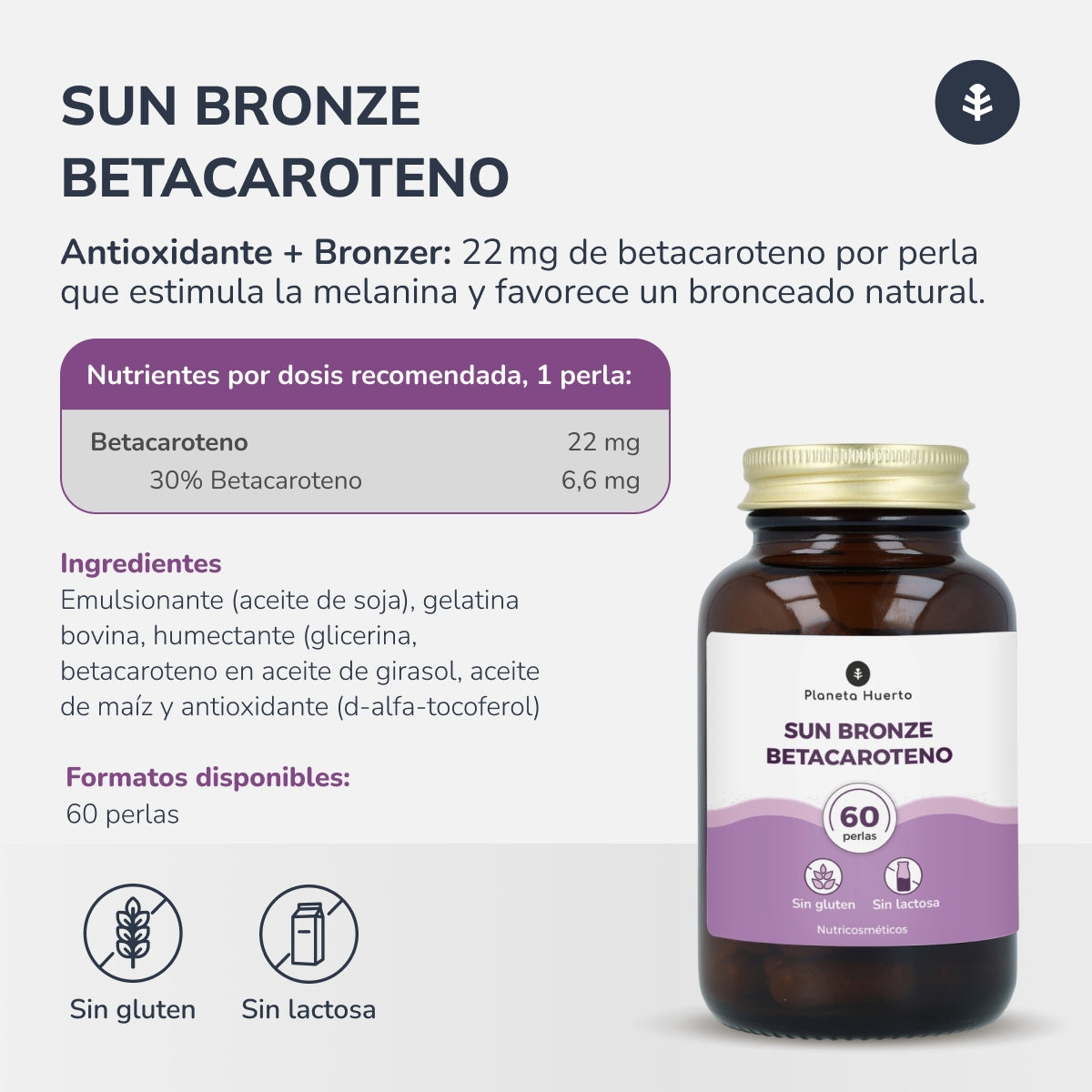 Soleil bronze bêta-carotène Planet Orchard 60 perles
