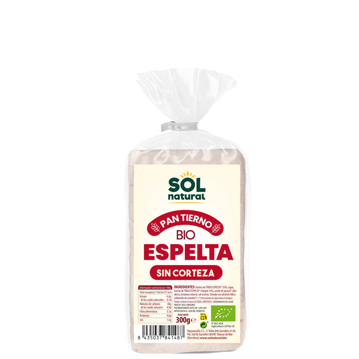 Sol Natural Organic Spelt Bread without Crust 300 g