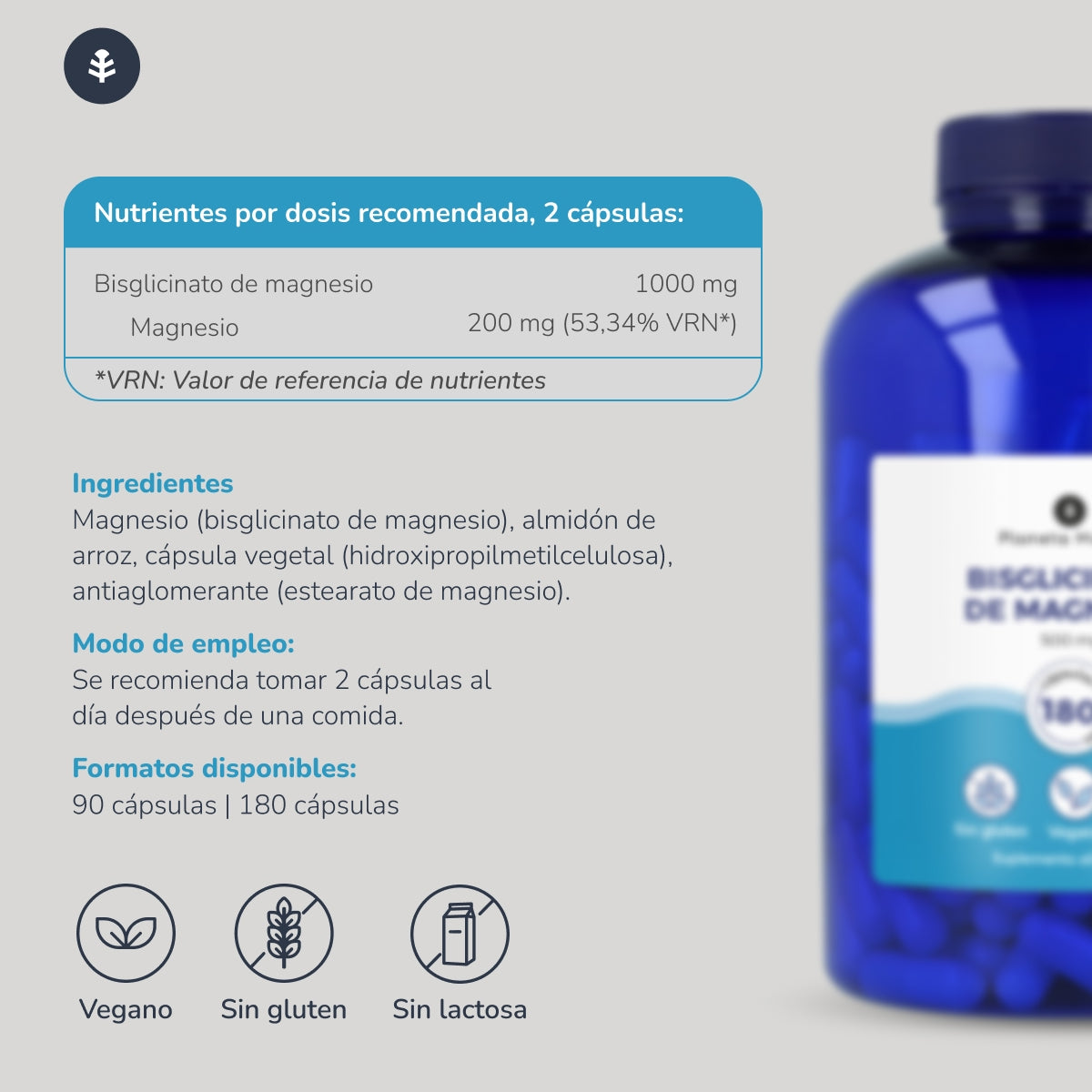 Magnesio bisglicinato 500 mg Planeta Huerto 180 capsule