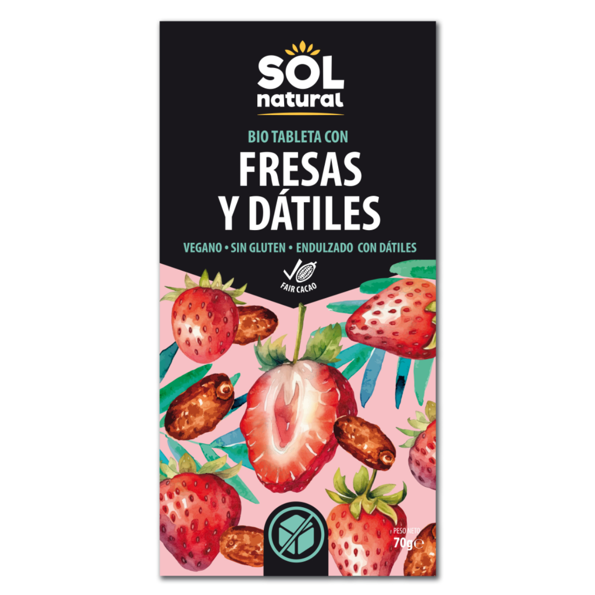 Vegane Schokolade mit Erdbeeren und Datteln BIO Sol Natural 70 g