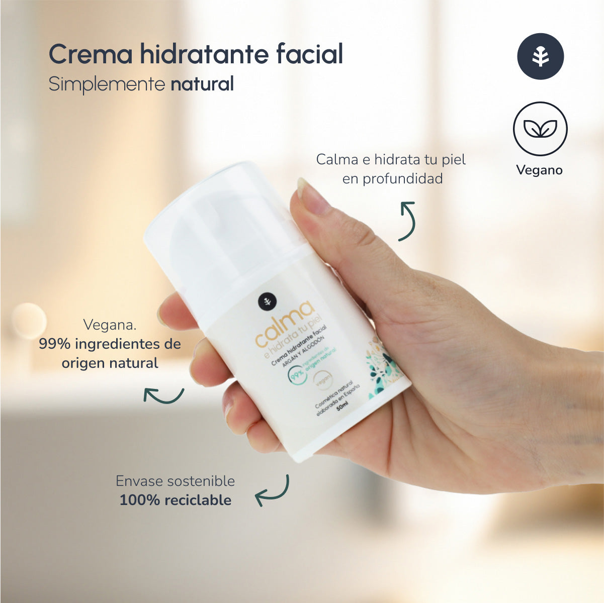 Crème hydratante pour le visage à l'argan et au coton Planeta Huerto 50 ml