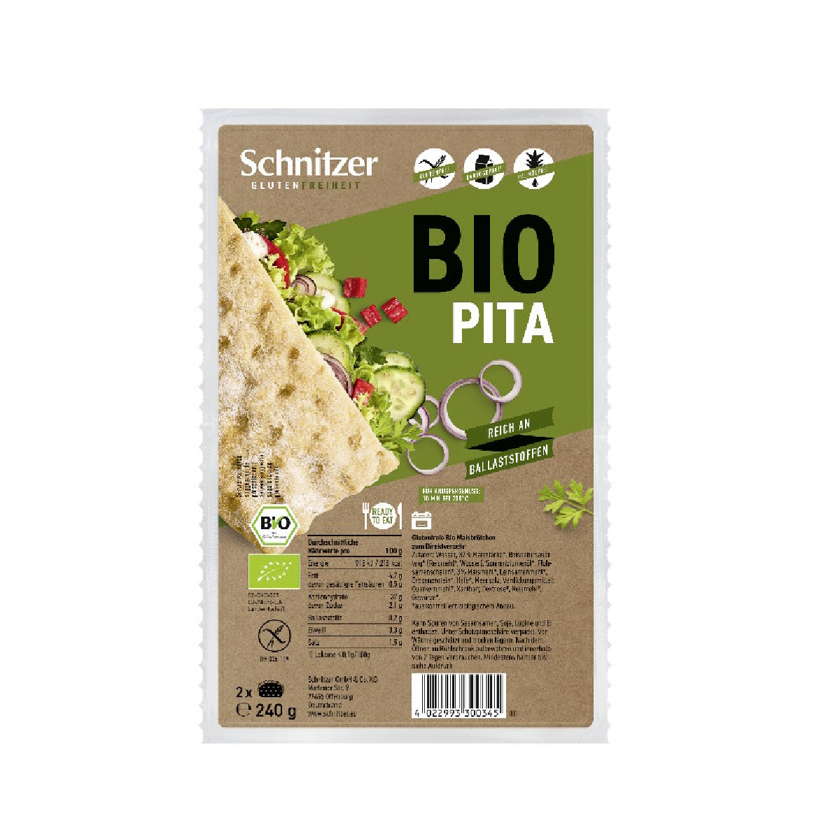 Pain pita bio sans gluten Schnitzer 240 g