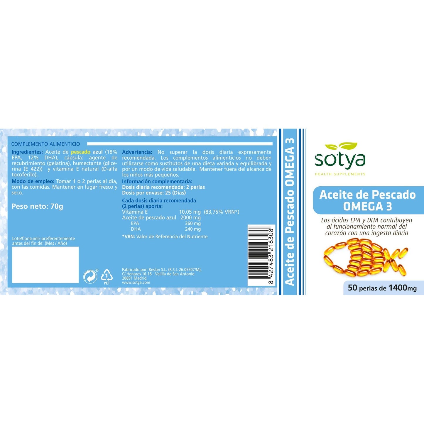 Omega 3 Fish Oil Sotya 50 Softgels 1400 mg
