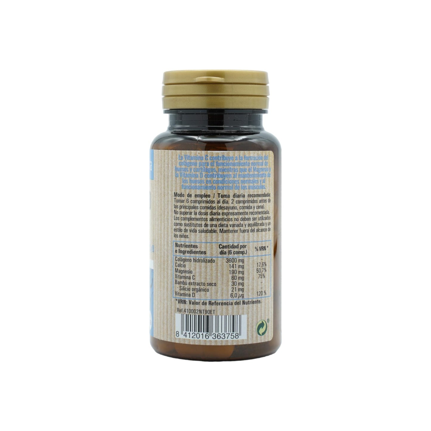 Collagène hydrolysé avec magnésium + silicium organique + calcium + vitamines C et D, 90 comprimés. NaturTierra