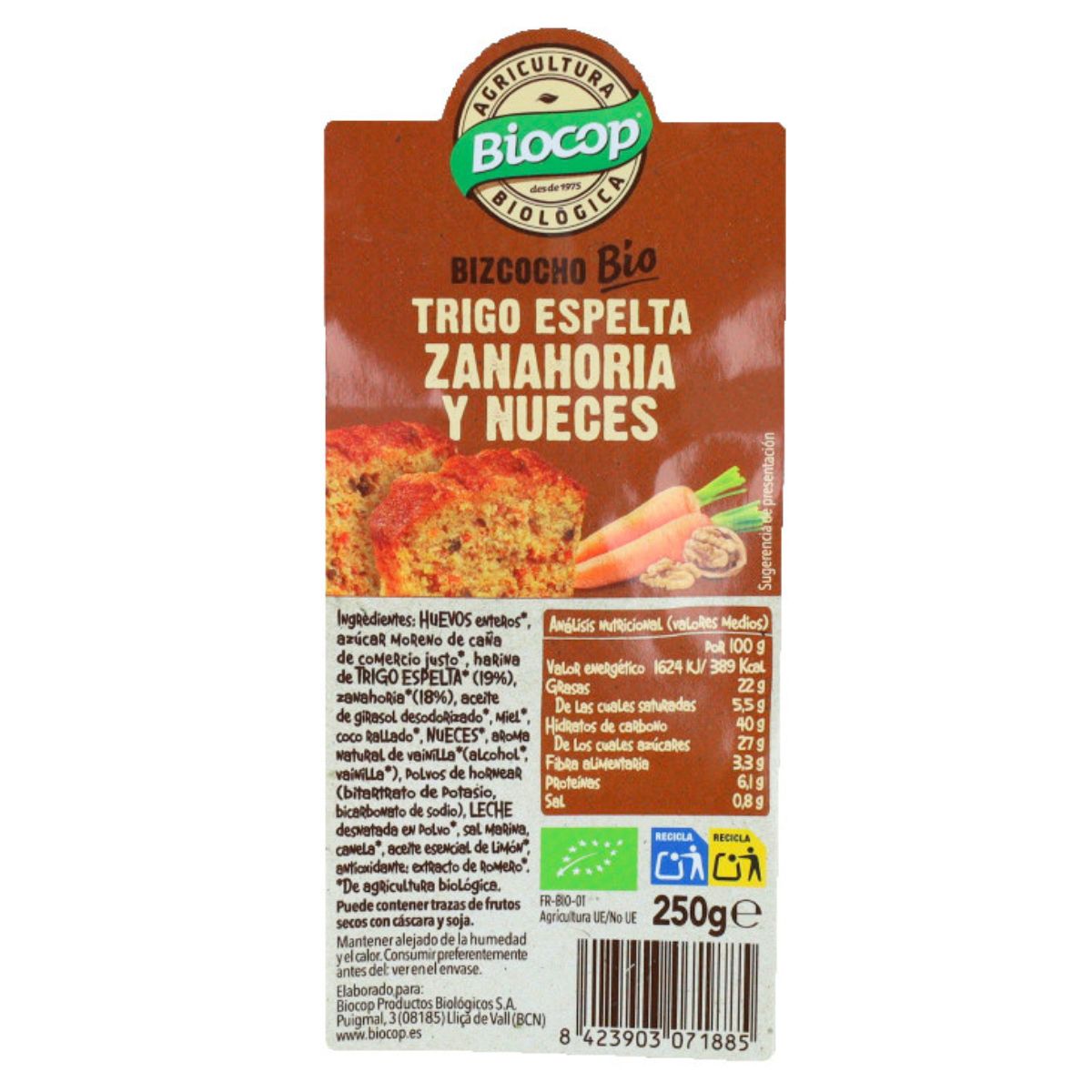Dinkel-Karotten-Nuss-Kuchen Biocop 250 g