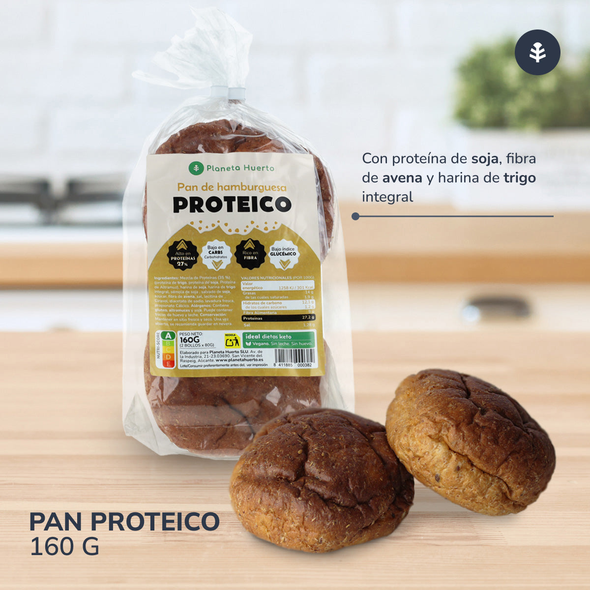 Pain hamburger protéiné Planeta Huerto, 2 x 80 grammes