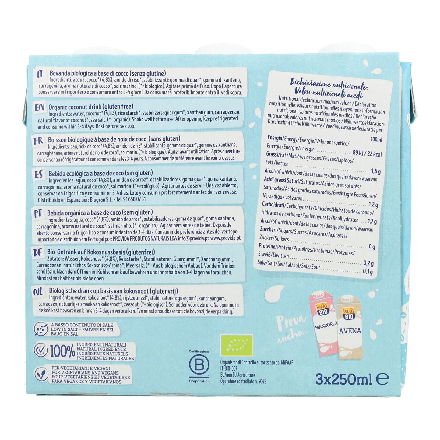 Zestaw napojów kokosowych On the Go Bio Isola Bio 250 ml x 3 szt.