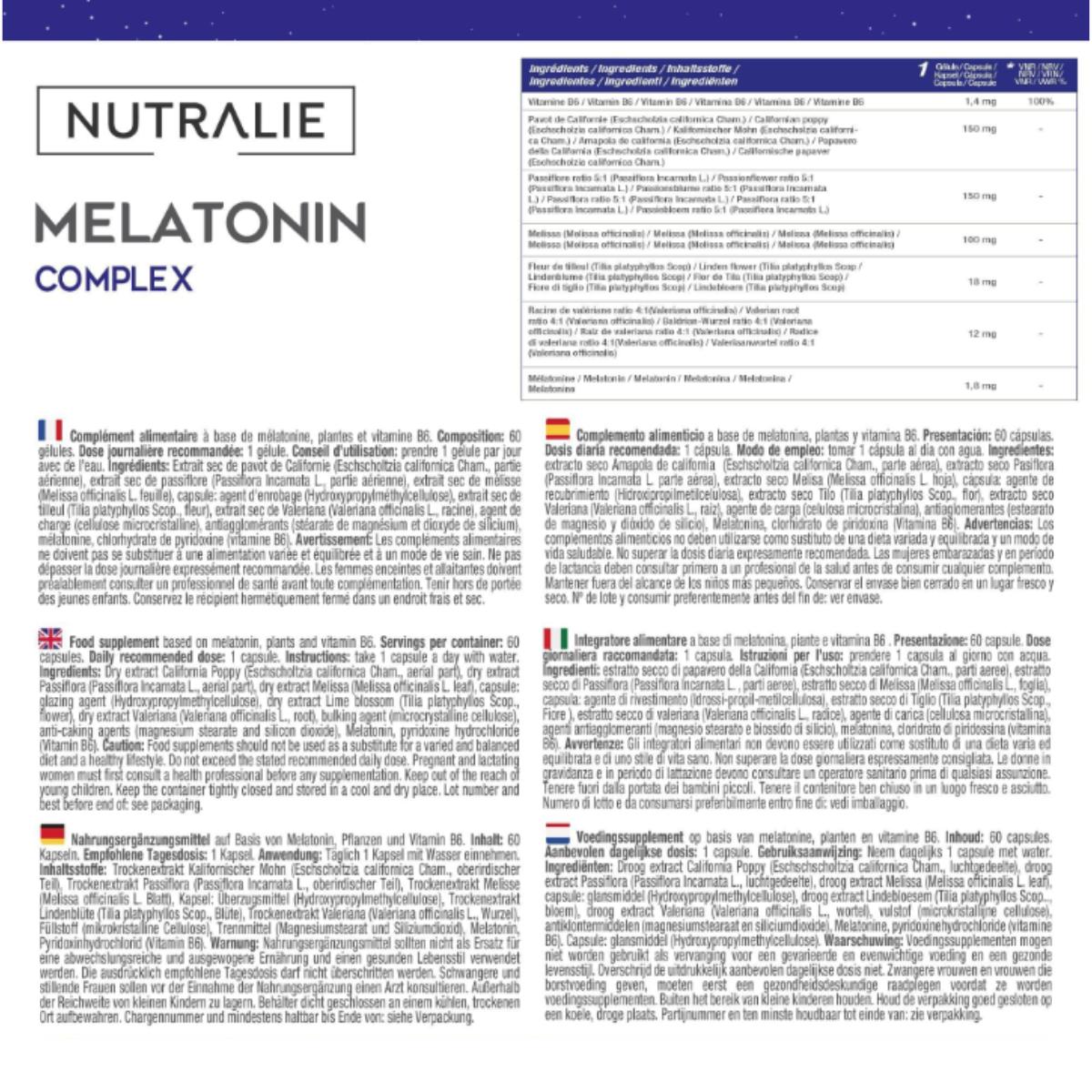 Melatonin med passionsblomma + valerianarot + B6 Nutralie 60 kapslar