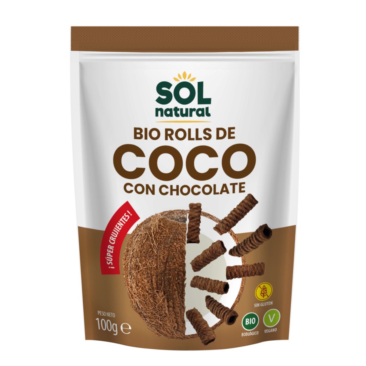 Knusprige Bio-Kokos-Schokoladen-Röllchen Sol Natural 100 g