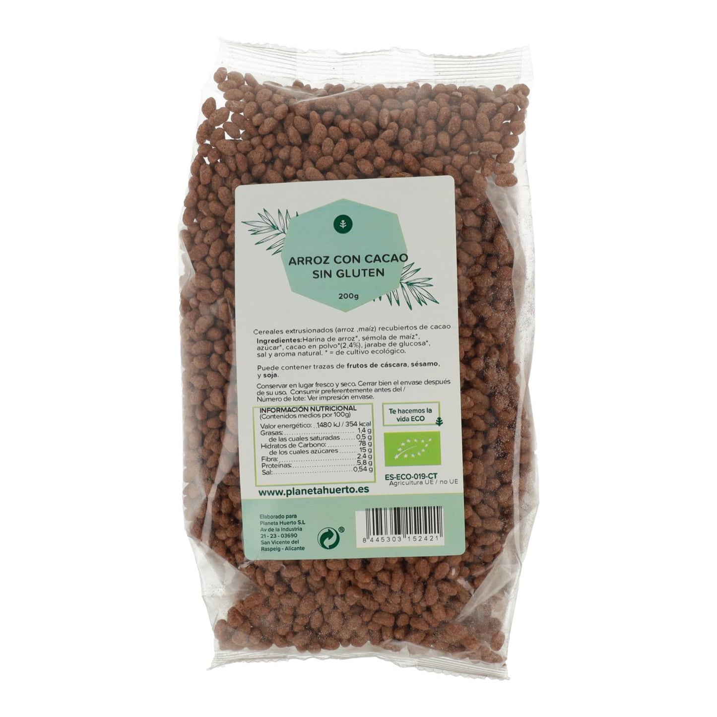 Gluten-free puffed rice with cocoa ECO Planeta Huerto 200 g