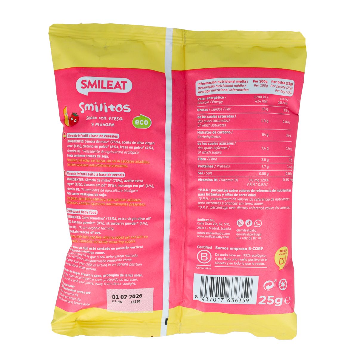 Smilitos Strawberry and Banana ECO Smileat Worms 25 g
