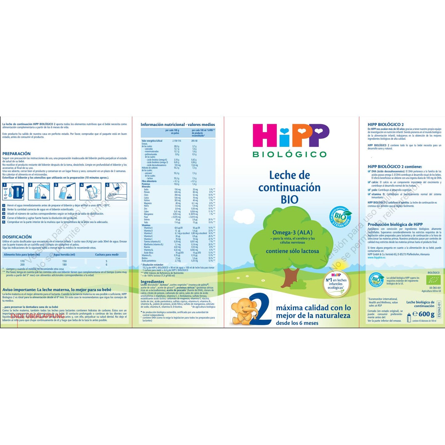 Folgemilch 2 bio +6 Monate HiPP 600 g