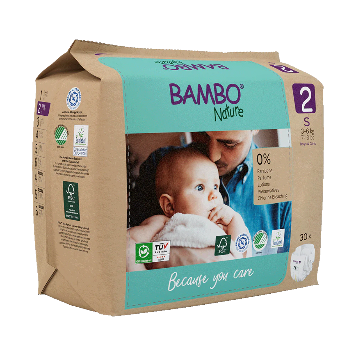 Pack 6 x Bambo Nature pañales T2 (3-6kg) 30 uds
