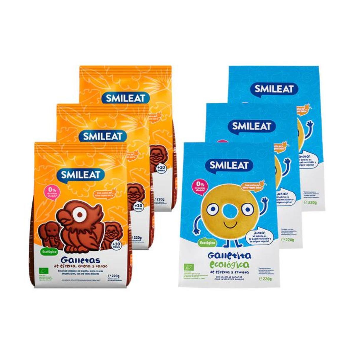 Pack of 3 spelt, oat and cocoa biscuits 3x Organic spelt biscuits with apple for children, 220 g, Smileat