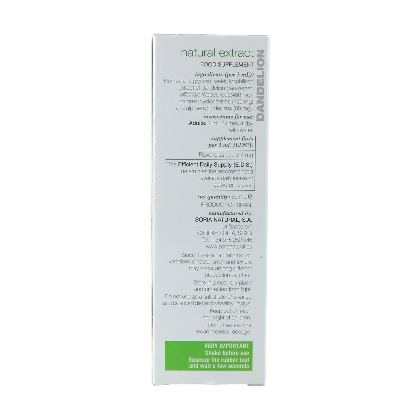 Paardenbloemextract Soria Natural, 50 ml