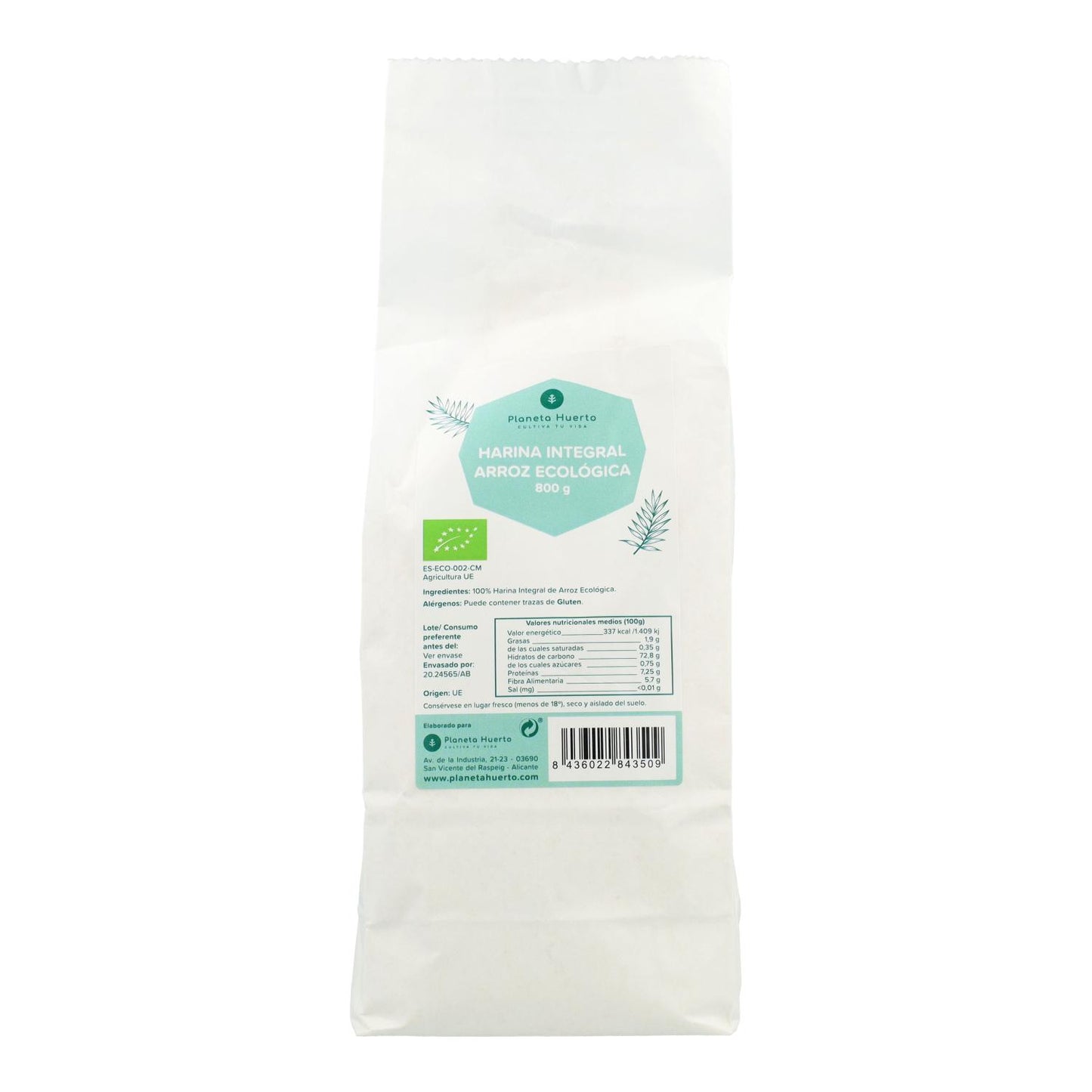 Wholemeal Wholemeal Rice Flour Eco Planeta Huerto 800 g
