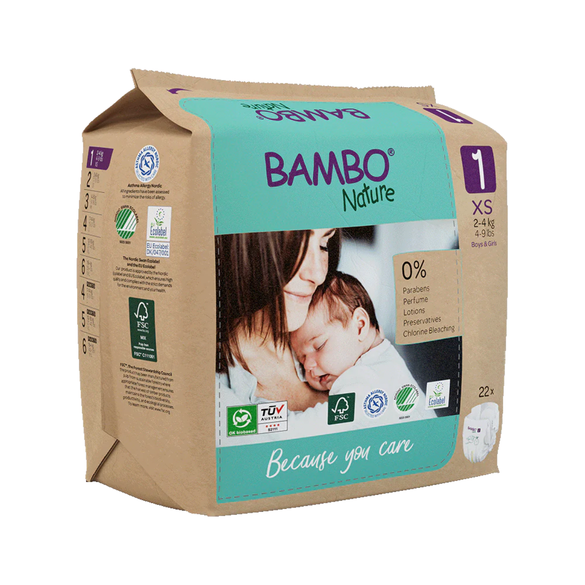 Pakket 6 x Bambo Nature luiers T1 (2-4 g) 22 stuks
