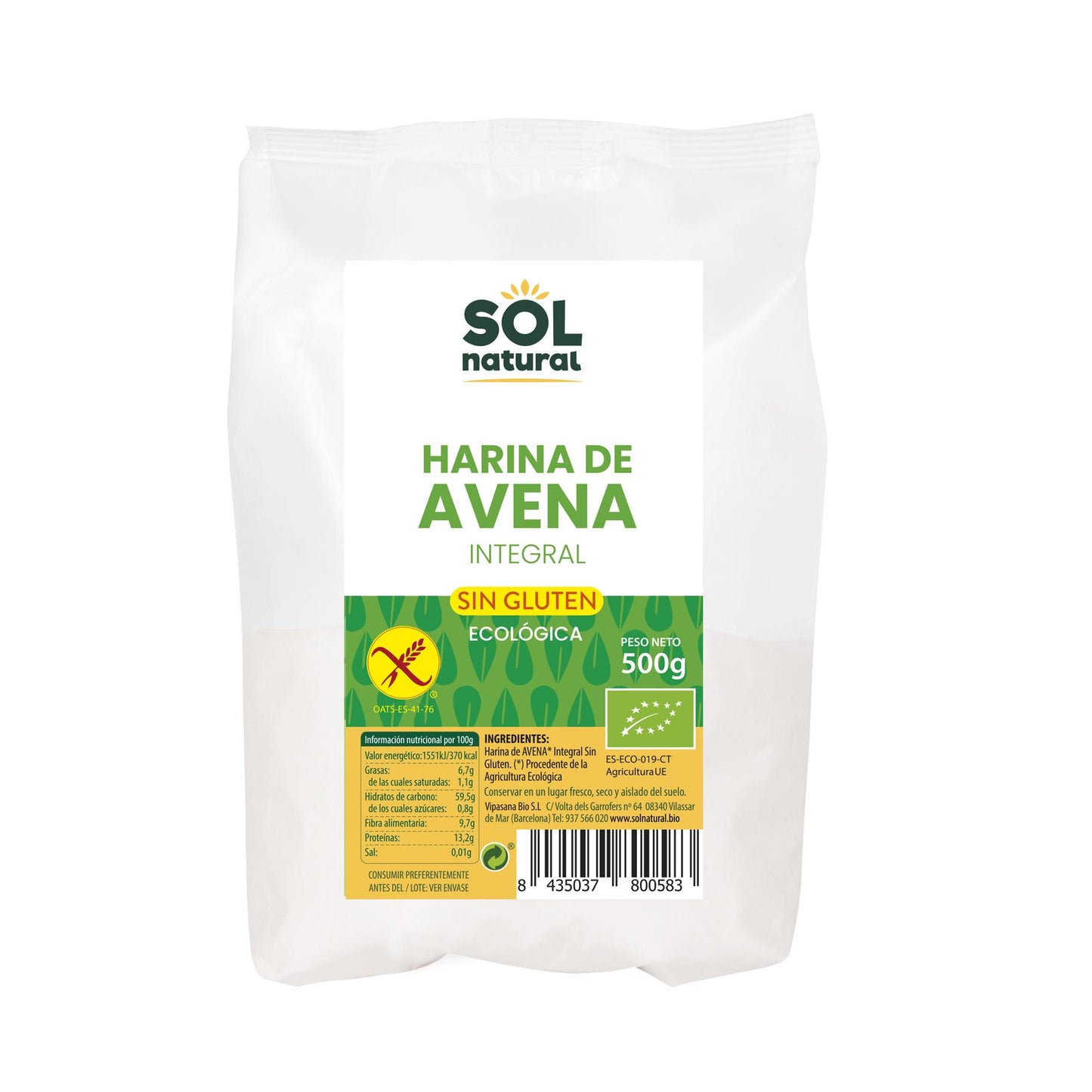 Mąka owsiana bezglutenowa Sol Natural 500 g