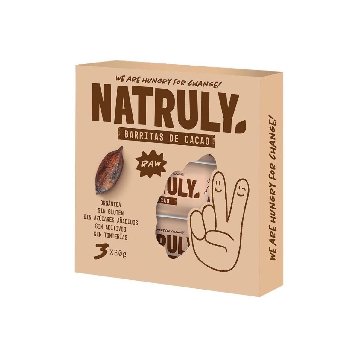 Pack of 3 x 30 g Natruly Raw Organic Cacao Bars