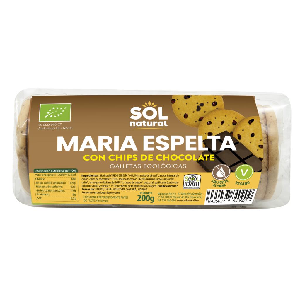 Sol Natural spelt Maria biscuits with chocolate chips 200 g