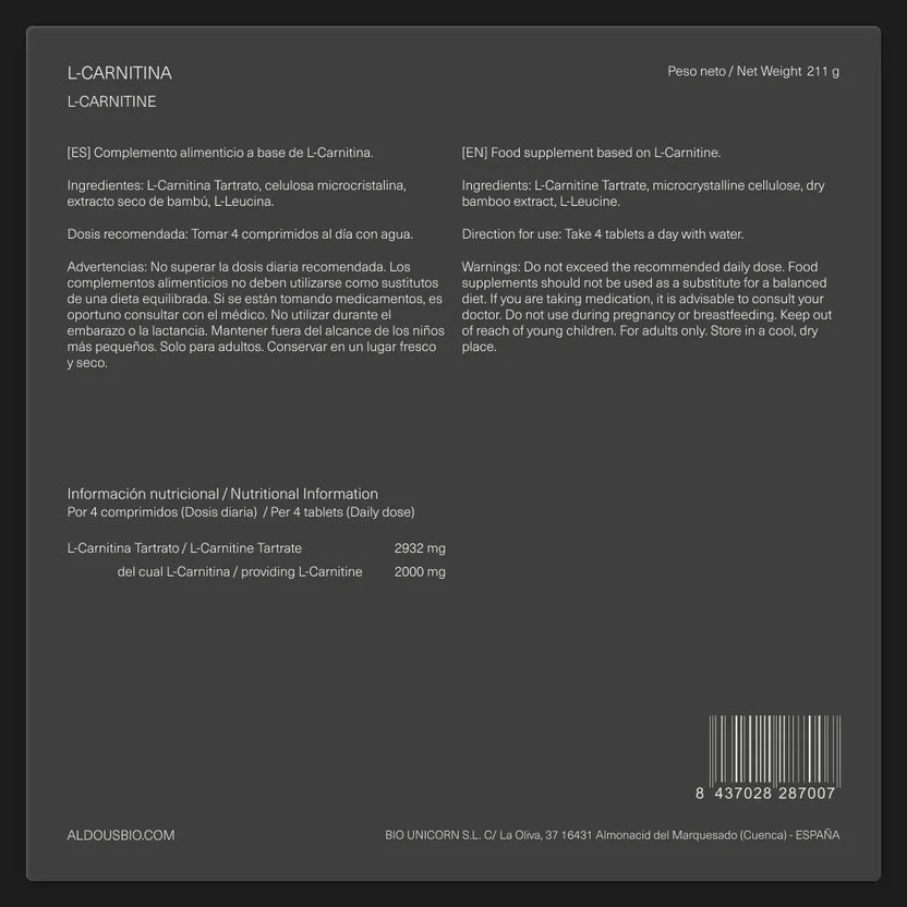 L Carnitin 2000 mg Aldous Bio 200 Tabletten
